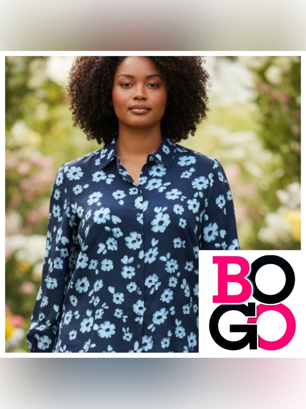 Tamara H. Blouse Blue Floral Button Down Long Sleeve size 3X NWT